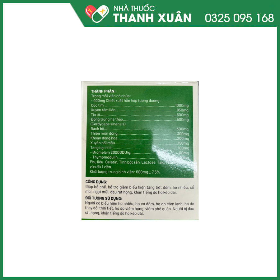 CEFU 400 Extra viên uống bổ phế giúp hỗ trợ giảm ho, giảm mũi, giảm đau rát họng, khản tiếng do ho kéo dài